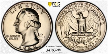 1968-S 25C Type F Reverse, FS-902 PR69