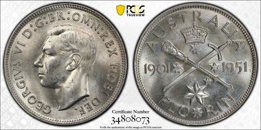1951(m) Florin Jubilee KM-47  Ag MS64