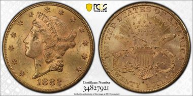 1882-S $20 MS62+