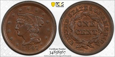 1847/47 1C N-31, Large/Small 47 MS64BN