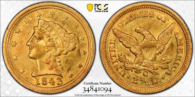 1843-C $2.50 Large Date AU55