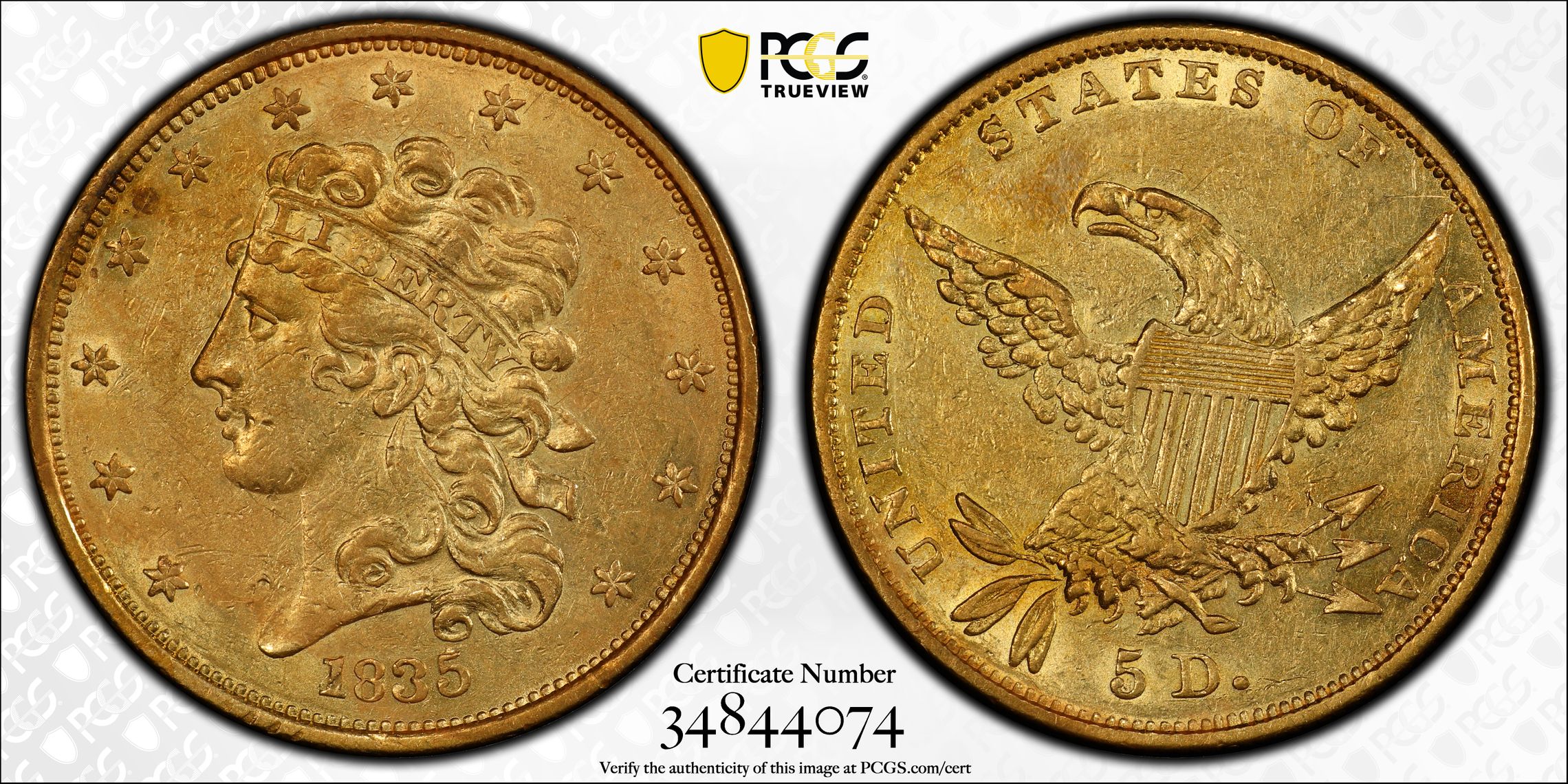 PCGS Certificate Verification Coin Details for Cert #34844074