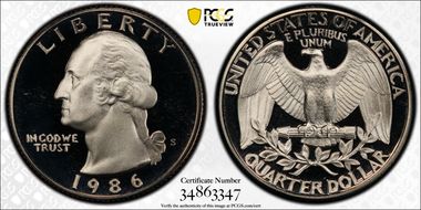 1986-S 25C PR70DCAM
