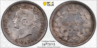 1891 5C Repunched O; 1/1; 8/8; Low 1 MS62