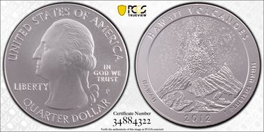 2012-P 25C Hawaii Volcanoes NP 5 oz Silver SP70