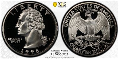 1996-S 25C PR70DCAM