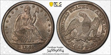 1842-O 50C Medium Date, Rev 1842 AU55