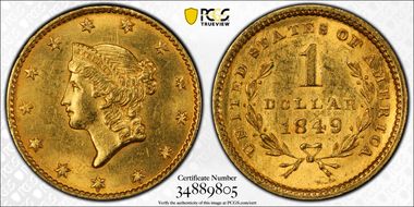 1849 G$1 Open Wreath MS62