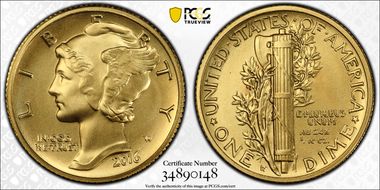 2016-W 10C 100th Anniversary Gold SP70