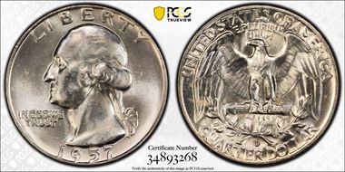 1957-D 25C Misplaced MM FS-501 MS64