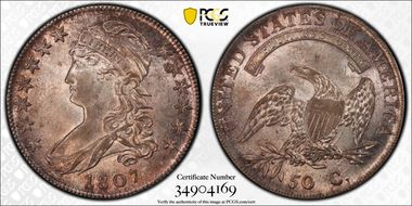 1807 50C Large Stars 50/20 AU58+ 