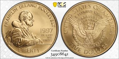 1997-W $5 F.D.R. MS70