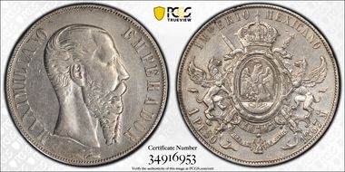 1867-Mo Peso Maximilian KM-388.1 N1