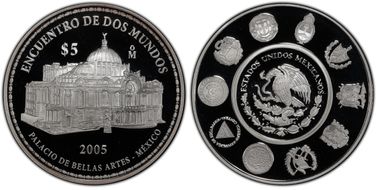 2005-Mo 5 Peso Palace of Fine Arts Architecture PR69DCAM