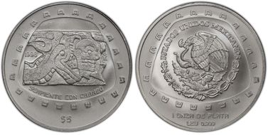 1998-Mo 5 Peso Serpiente con Craneo MS67