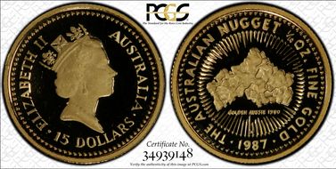 1987-P $15 Nugget 1/10oz Au PR69DCAM