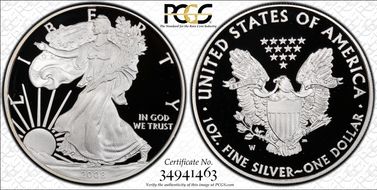 2008-W $1 Silver Eagle PR70DCAM
