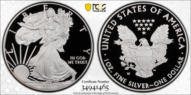 2011-W $1 Silver Eagle PR70DCAM