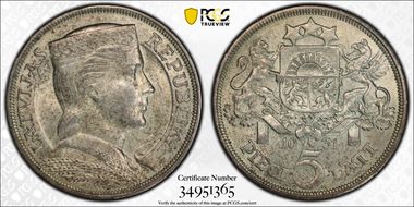 1931 5 Lat KM-9  Ag MS61