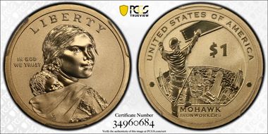 2015-W $1 Mohawk Ironworkers, Enhanced Coin & Currency Set SP69