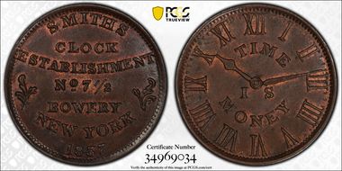 1837 Token HT-315 Copper Smith's Clock Establishment MS64BN