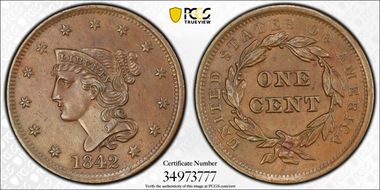 1842 1C N-3, Large Date AU58BN