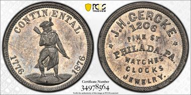(1876) Token Pa-Ph 97 White Metal J.H. Gercke MS62