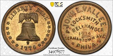 (1876) Token Pa-Ph 786A Brass John E. Vallee MS63