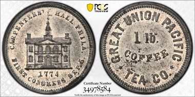 (1876) Token Rulau Ny-Ny 731 White Metal Great Union Pacific Tea Co. MS61