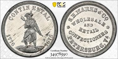 (1876) Token Rulau Va-Pe 3 White Metal S.H. Marks & Co. MS62