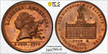 (1876) Token Pa-Ph 256 Copper Muled w/ Pa-Ph 230 Obv MS63RB