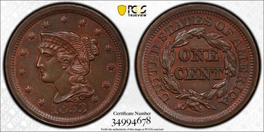 1853 1C Newcomb 22 MS64BN