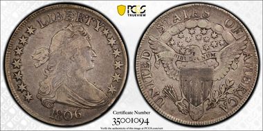 1806 50C Pointed 6, Stem VF30