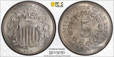 1866 5C RPD/Obv Die Clash, FS-306/401 MS65