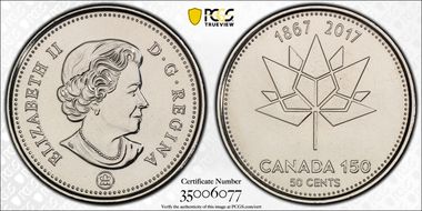 2017 50C 150th Ann. Maple Leaf MS68