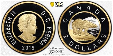 2015 $2 Polar Bear Ag Big Coin Series PR69DCAM