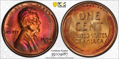 1954-S 1C MS67+ RB