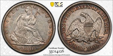 1850-O 50C WB-12, Large O AU55