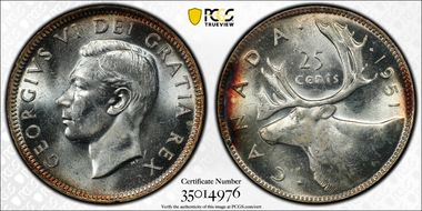 1951 25C High Relief MS64
