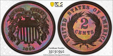 1864 2C Large Motto PR66BN