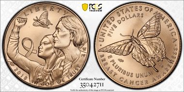 2018-W $5 Breast Cancer Awareness First Strike MS70