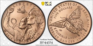 2018-W $5 Breast Cancer Awareness First Day of Issue MS70