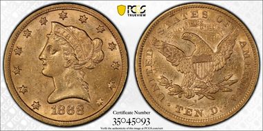 1868-S $10 AU58