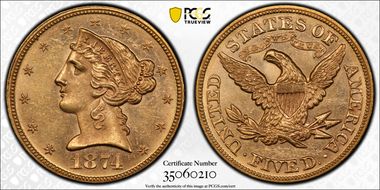 1874 $5 MS63