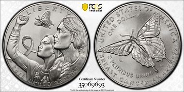 2018-P $1 Breast Cancer Awareness First Strike MS70