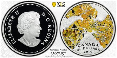 2014 $20 Maple Canopy Autumm PR69DCAM