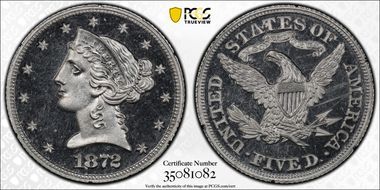 1872 $5 J-1244 PR66CAM