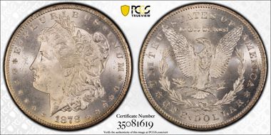1878-CC $1 VAM 11, Lines in Wing MS65