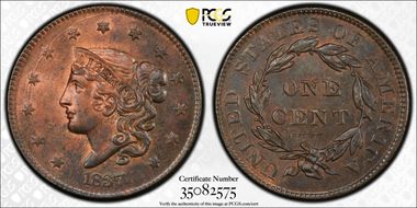 1837 1C Newcomb-1 MS63RB