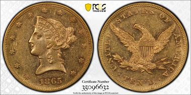 1865 $10 AU55